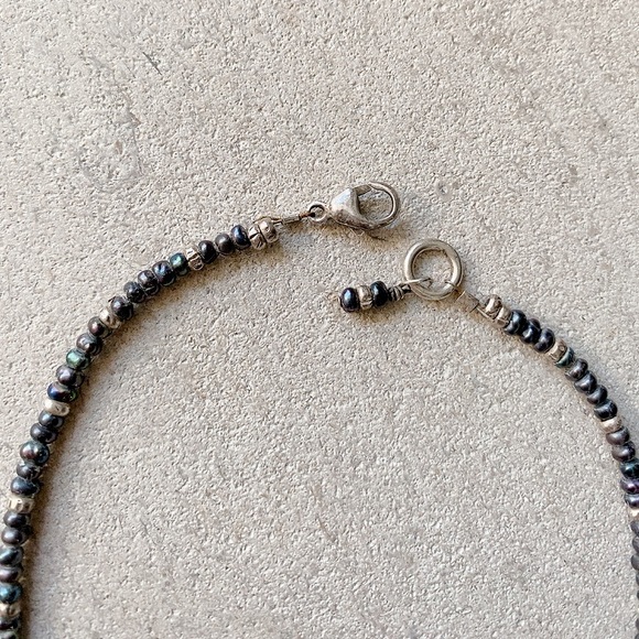 Silver and Peacock Color Seed Bead Cross Necklace - Picture 6 of 9